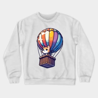 Kitten Lover Hot Air Balloon Ride Japanese Cat Humor Crewneck Sweatshirt